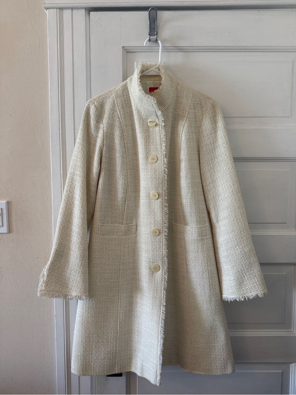 Women's Cream Textured Button-Front Coat